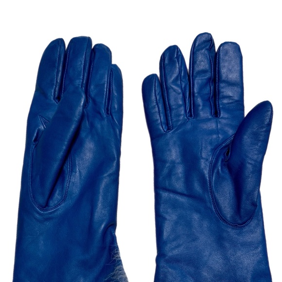 NWOT Women’s Vintage Paolo Vico Cobalt Blue Genuine Leather and Fur Gloves - Picture 8 of 9